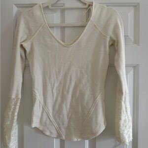 Free People Cream V-Neck Top